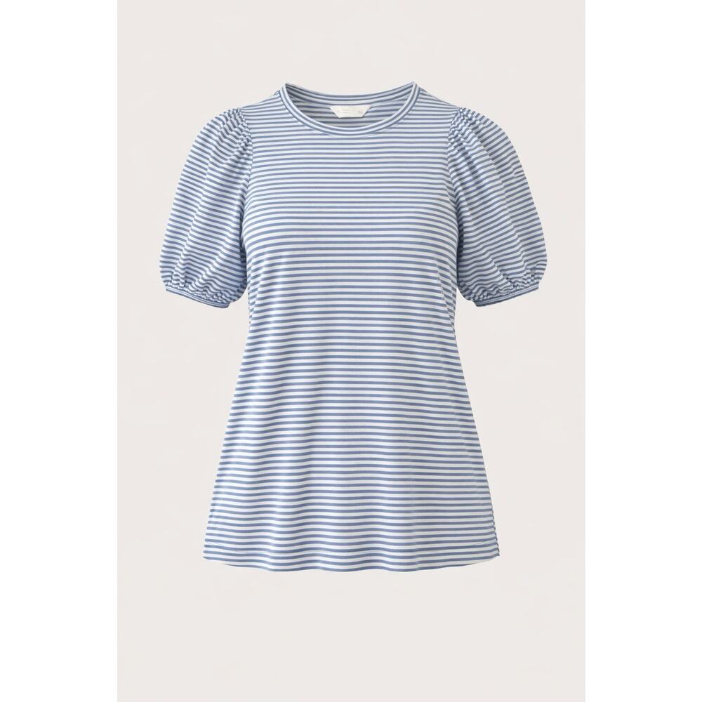 LC Lauren Conrad Women’s Blue White Striped Puff Sleeve Top Size L - Picture 2 of 8